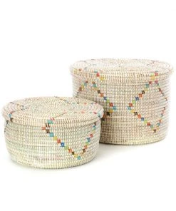 Swahili African Modern Rainbow Garland Lidded Storage Basket Set Staff Favorites