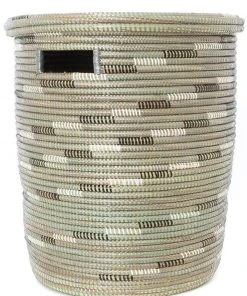 Swahili African Modern Silver Swirl Flat Lid Storage Basket Home Goods