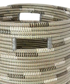 Swahili African Modern Silver Swirl Flat Lid Storage Basket Home Goods 2 Swahili African Modern Silver Swirl Flat Lid Storage Basket Home Goods