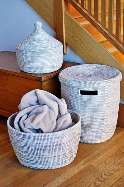 Swahili African Modern Solid White Knitting Basket Home Goods Swahili African Modern Solid White Knitting Basket Home Goods