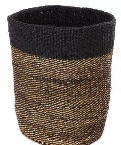 Swahili African Modern Tall Black Sisal And Banana Fiber Twill Basket Home Goods