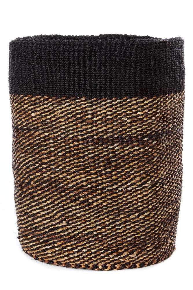 Swahili African Modern Tall Black Sisal And Banana Fiber Twill Basket Home Goods Swahili African Modern Tall Black Sisal And Banana Fiber Twill Basket Home Goods