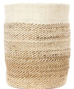 Swahili African Modern Tall Natural Sisal And Banana Fiber Twill Basket Home Goods