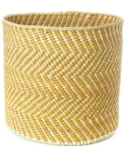 Swahili African Modern Yellow And Natural Maila Milulu Reed Basket