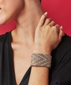 Swahili Coast Design Chevron Silver Beaded Leather Cuff Jewelry