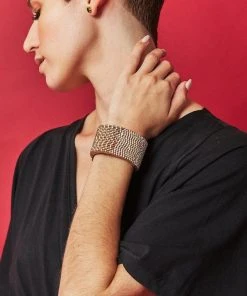 Swahili Coast Design Ombre Gold Beaded Leather Cuff