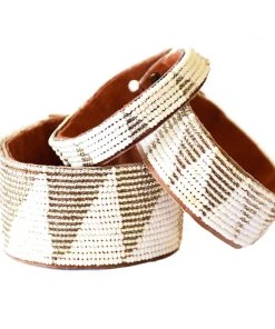 Swahili Coast Design Tri Silver Beaded Leather Cuff Jewelry