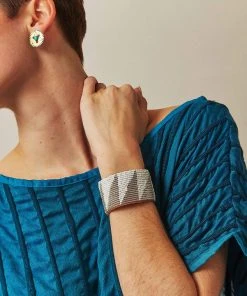 Swahili Coast Design Tri Silver Beaded Leather Cuff Jewelry