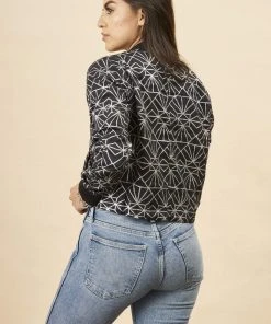 Symbology Art Deco Modal Bomber Jacket - Black + Silver Best Sellers