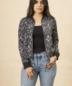 Symbology Art Deco Modal Bomber Jacket - Black + Silver Best Sellers