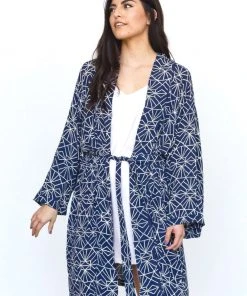 Symbology Sale Art Deco Lounge Robe - Navy + Cream