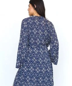 Symbology Sale Art Deco Lounge Robe - Navy + Cream