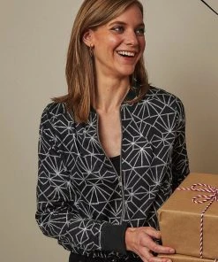 Symbology Art Deco Modal Bomber Jacket - Black + Silver Best Sellers