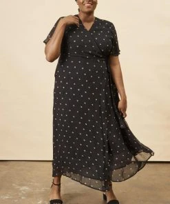 Symbology Baby Cacti Butterfly Sleeve Maxi Dress - Black + Cream