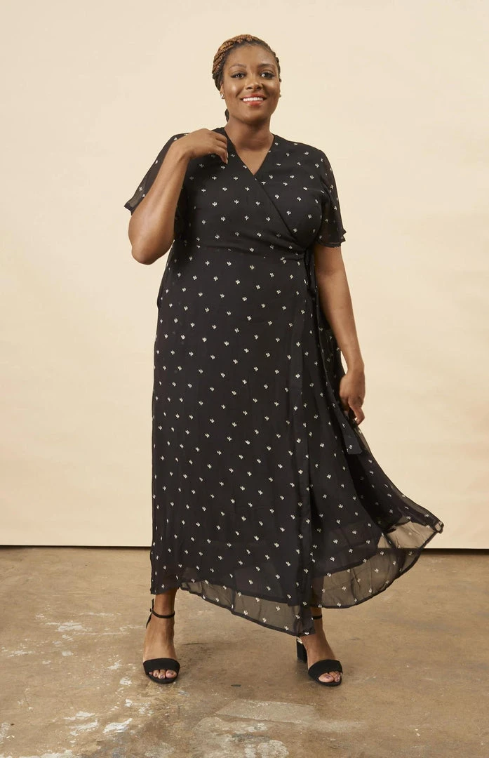 Symbology Baby Cacti Butterfly Sleeve Maxi Dress - Black + Cream Symbology Baby Cacti Butterfly Sleeve Maxi Dress - Black + Cream