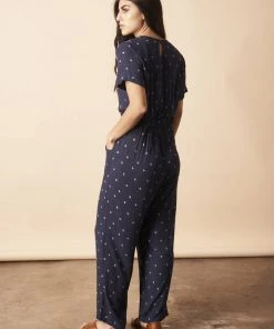 Symbology Baby Cacti Cropped Jumpsuit - Navy + Cream