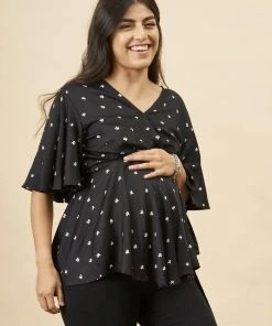 Symbology Baby Cacti Modal Peplum Blouse - Black + White Clothing