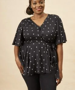 Symbology Baby Cacti Modal Peplum Blouse - Black + White Clothing