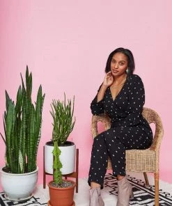 Symbology Baby Cacti Wrap Jumpsuit - Black + Ivory Clothing 3 Symbology Baby Cacti Wrap Jumpsuit - Black + Ivory Clothing