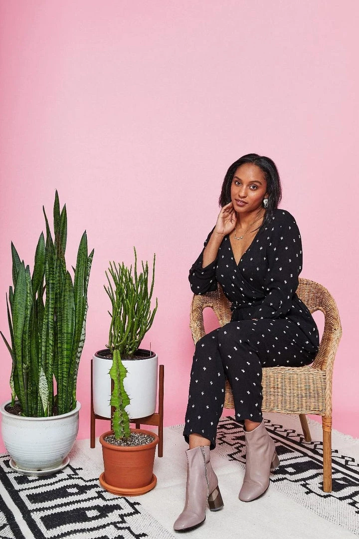 Symbology Baby Cacti Wrap Jumpsuit - Black + Ivory Clothing Symbology Baby Cacti Wrap Jumpsuit - Black + Ivory Clothing