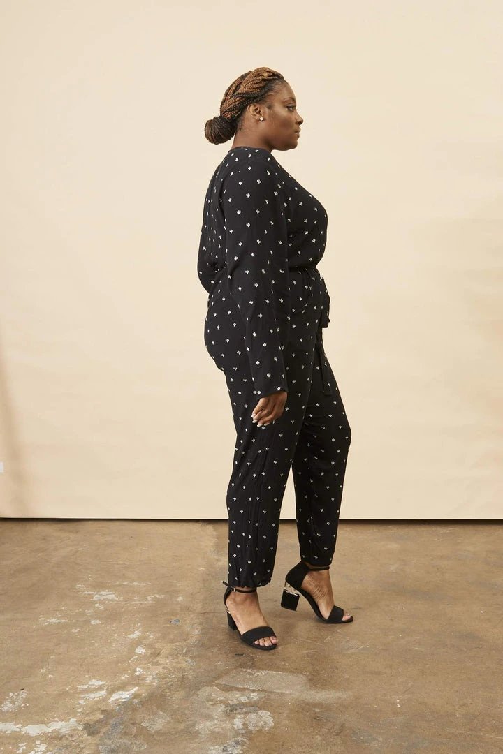 Symbology Baby Cacti Wrap Jumpsuit - Black + Ivory Clothing Symbology Baby Cacti Wrap Jumpsuit - Black + Ivory Clothing