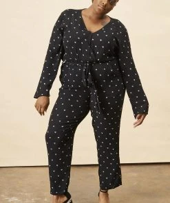 Symbology Baby Cacti Wrap Jumpsuit - Black + Ivory Clothing