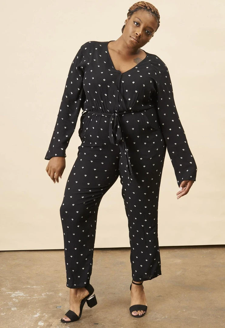 Symbology Baby Cacti Wrap Jumpsuit - Black + Ivory Clothing Symbology Baby Cacti Wrap Jumpsuit - Black + Ivory Clothing