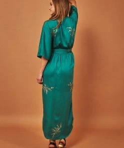 Symbology Cherry Blossom Modal Maxi Wrap Dress - Emerald + Gold Best Sellers