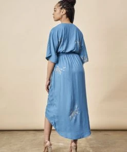Symbology Cherry Blossom Modal Maxi Wrap Dress - Sapphire + Gold Best Sellers