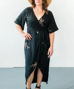 Symbology Best Sellers Cherry Blossom Modal Maxi Wrap - Black + Gold