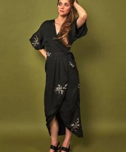 Symbology Best Sellers Cherry Blossom Modal Maxi Wrap - Black + Gold