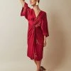 Symbology Cherry Blossom Modal Twisted Midi Dress - Raspberry + Gold