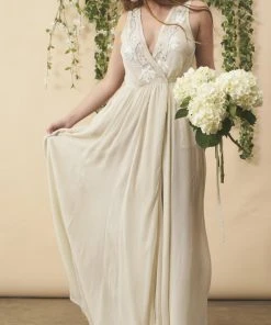 Symbology Floral Embroidered Dress - Cream + Silver Special Occasion