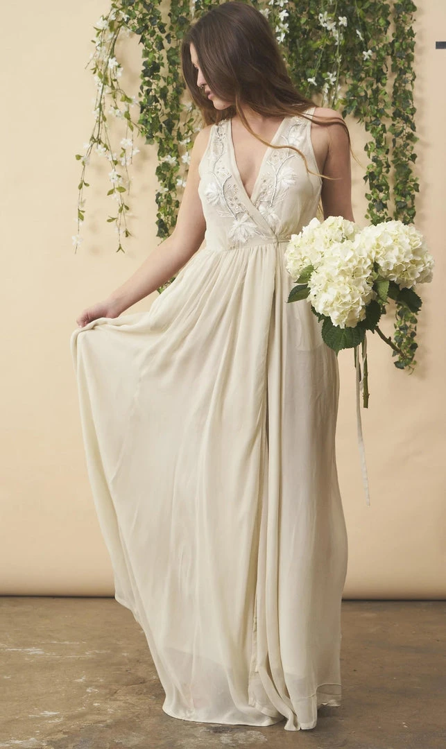 Symbology Floral Embroidered Dress - Cream + Silver Special Occasion Symbology Floral Embroidered Dress - Cream + Silver Special Occasion