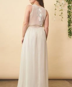 Symbology Floral Embroidered Dress - Cream + Silver Special Occasion