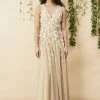 Symbology Special Occasion Floral Ombre Maxi Gown - Champagne + Cream
