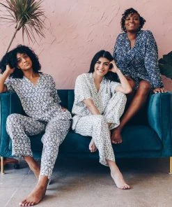 Symbology Geo Starburst Modal Pajama Set - Navy + Cream