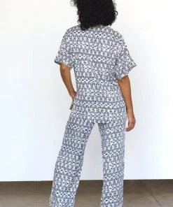 Symbology Geo Starburst Modal Pajama Set - Navy + Cream