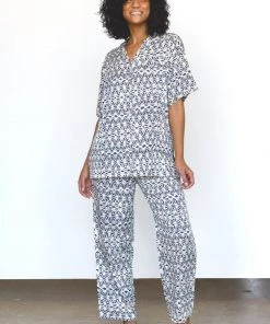 Symbology Geo Starburst Modal Pajama Set - Navy + Cream