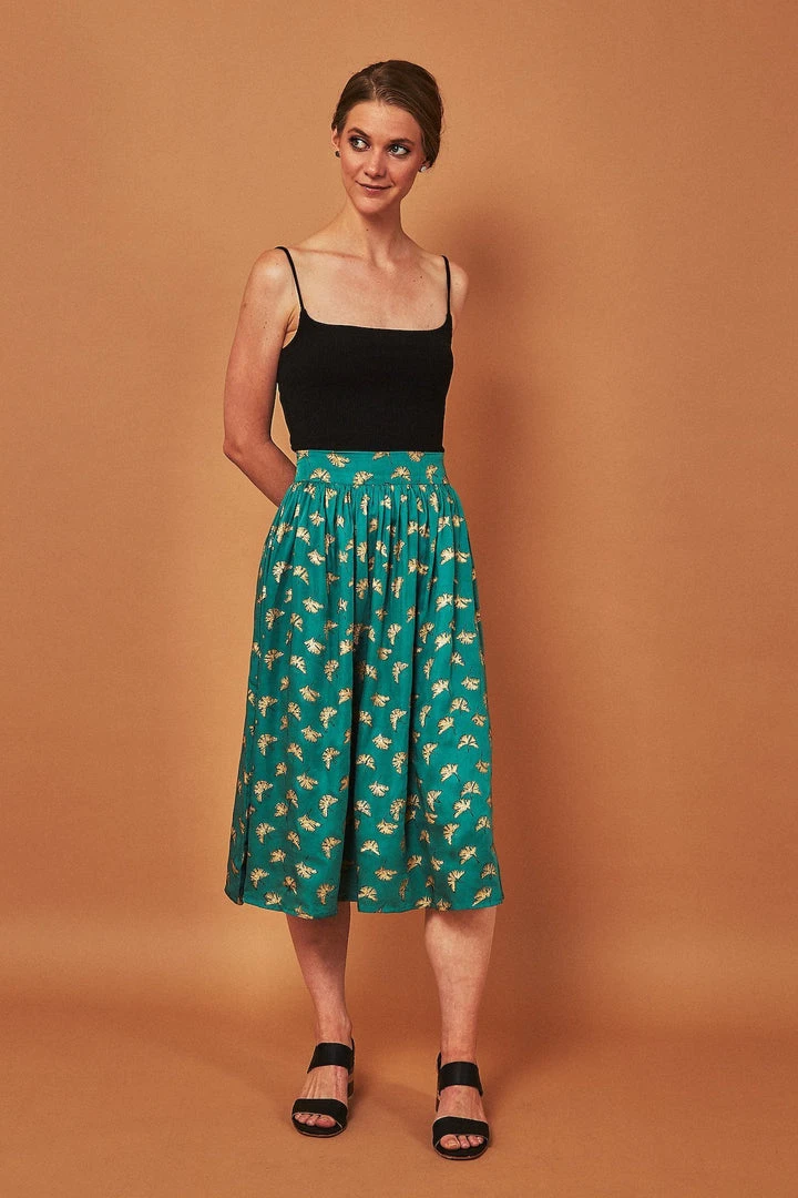 Symbology Best Sellers Gingko Leaf Midi Skirt - Green + Gold Symbology Best Sellers Gingko Leaf Midi Skirt - Green + Gold