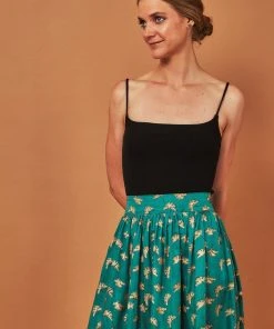 Symbology Best Sellers Gingko Leaf Midi Skirt - Green + Gold 2 Symbology Best Sellers Gingko Leaf Midi Skirt - Green + Gold