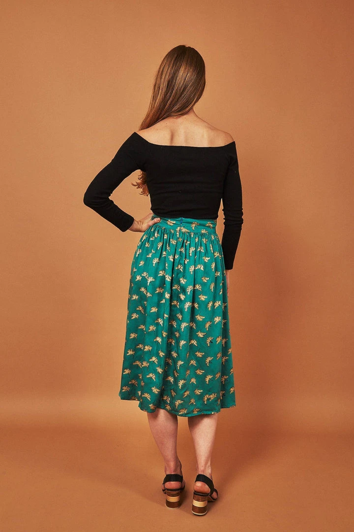 Symbology Best Sellers Gingko Leaf Midi Skirt - Green + Gold Symbology Best Sellers Gingko Leaf Midi Skirt - Green + Gold