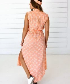 Symbology Ginkgo Leaf Modal Shirtdress - Peach + Cream