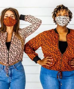 Symbology Leopard Modal Bomber Jacket - Blush + Black Sale