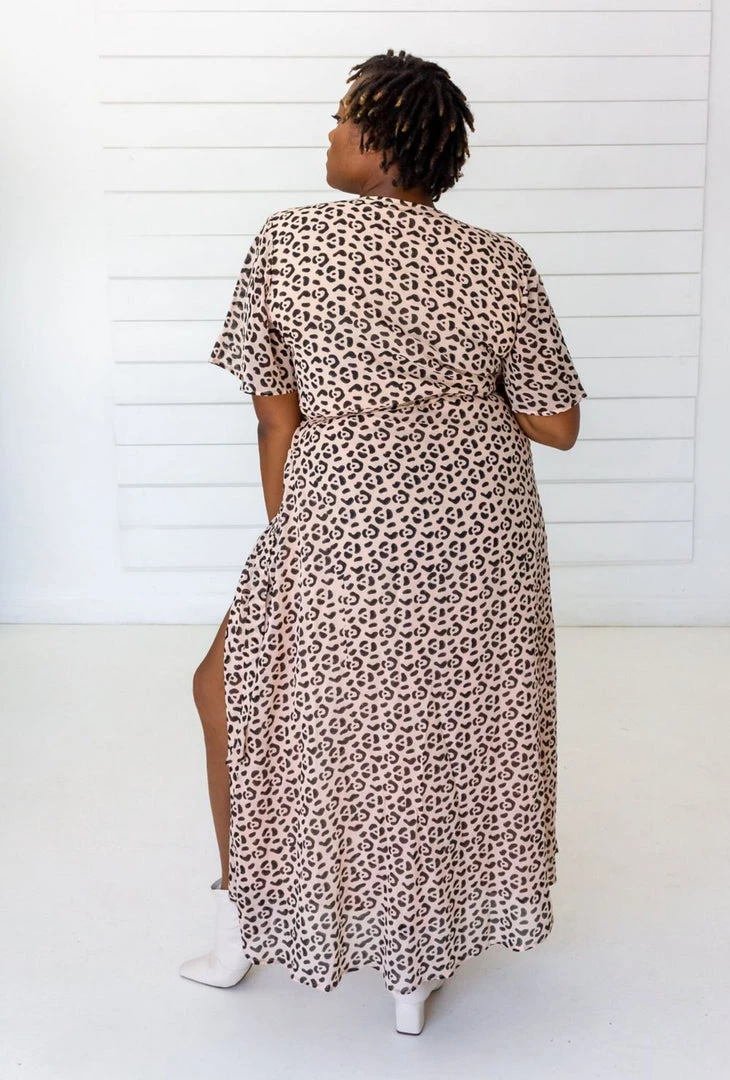 Symbology Special Occasion Leopard Maxi Wrap Dress - Blush + Black Symbology Special Occasion Leopard Maxi Wrap Dress - Blush + Black