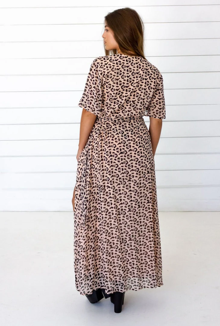 Symbology Special Occasion Leopard Maxi Wrap Dress - Blush + Black Symbology Special Occasion Leopard Maxi Wrap Dress - Blush + Black