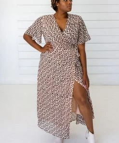 Symbology Special Occasion Leopard Maxi Wrap Dress - Blush + Black