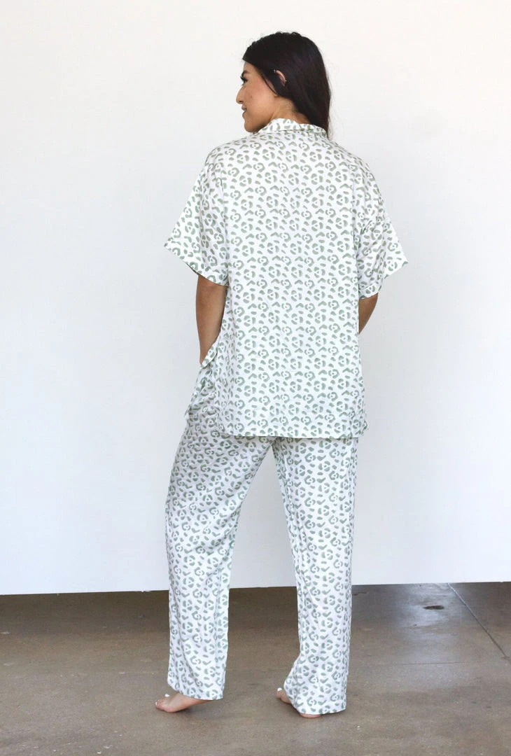 Symbology Best Sellers Modal Leopard Pajama Set - Cream + Sage 2 Symbology Best Sellers Modal Leopard Pajama Set - Cream + Sage