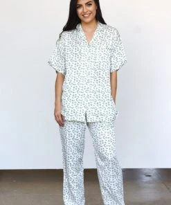 Symbology Best Sellers Modal Leopard Pajama Set - Cream + Sage