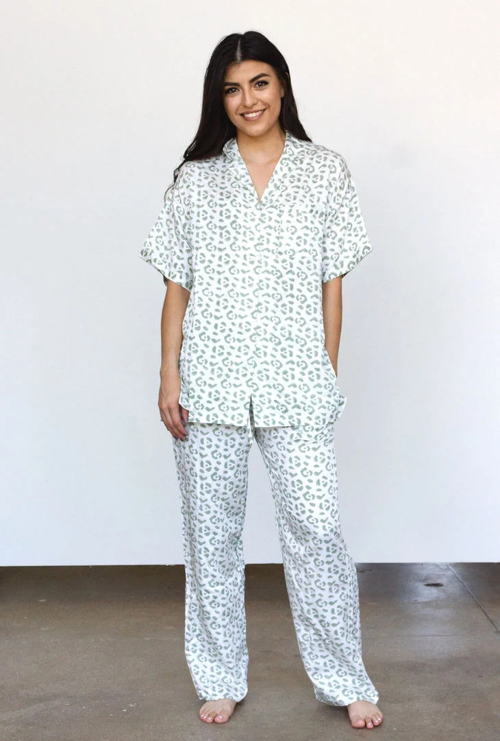 Symbology Best Sellers Modal Leopard Pajama Set - Cream + Sage 1 Symbology Best Sellers Modal Leopard Pajama Set - Cream + Sage